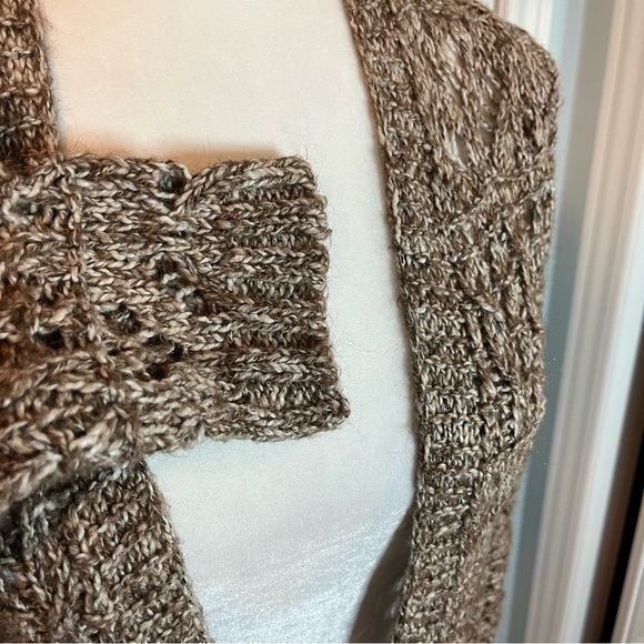 Lucky Brand Women’s Cardigan Sweater Loose Crochet Open Knit Duster XS Tan Brown - Picture 5 of 9